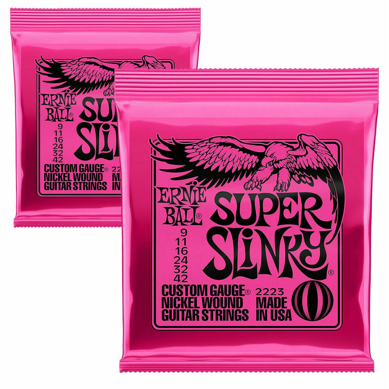 2 x Ernie Ball 'Super Slinky'  Electric Guitar Strings Gauge 9 -42.p/n 2223