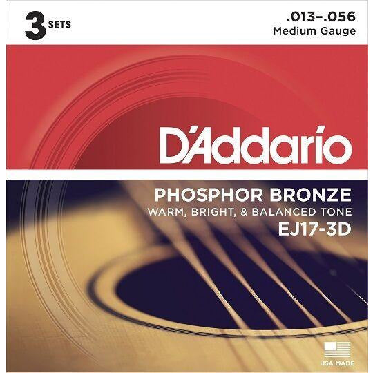 D'Addario EJ17-3D Phosphor Bronze Acoustic Guitar Strings (3 Set Pack)
