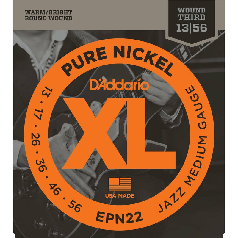 D'Addario EPN22 XL Pure Nickel Jazz Medium 13-56 Electric Guitar Strings
