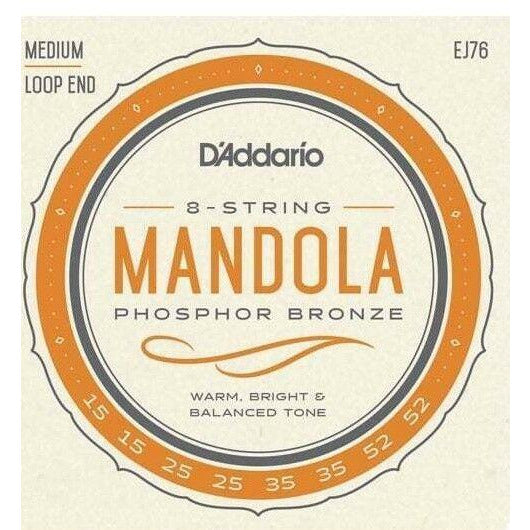 D'Addario EJ76 Mandola Loop End Strings. 8 String, Set.15-52 Medium Gauge