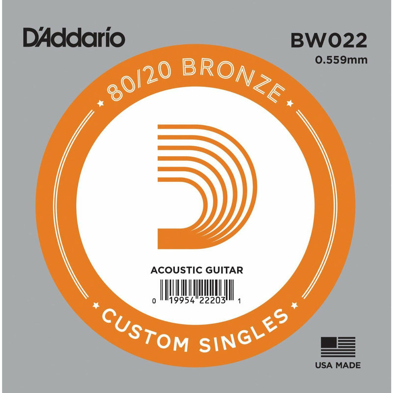 5 X D'Addario BW022 80/20  Bronze Wound  Acoustic Guitar Single String .022