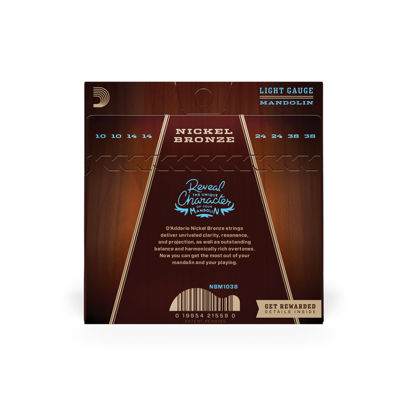 Mandolin Strings, 10-38 Light, p/n NBM1038 D'Addario Nickel Bronze Acoustic