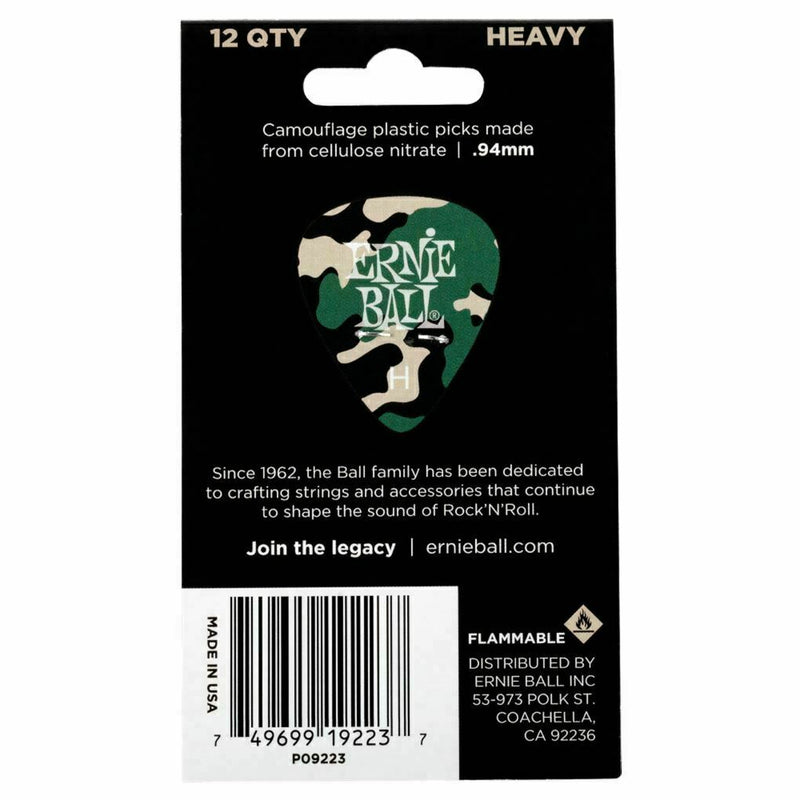 Plectrums, Ernie Ball, Camouflage Guitar Picks, 12 Pack, Heavy 0.94mm.  P09223