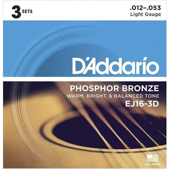 Acoustic Guitar Strings 3 Sets EJ16 3D Phosphor Bronze Light