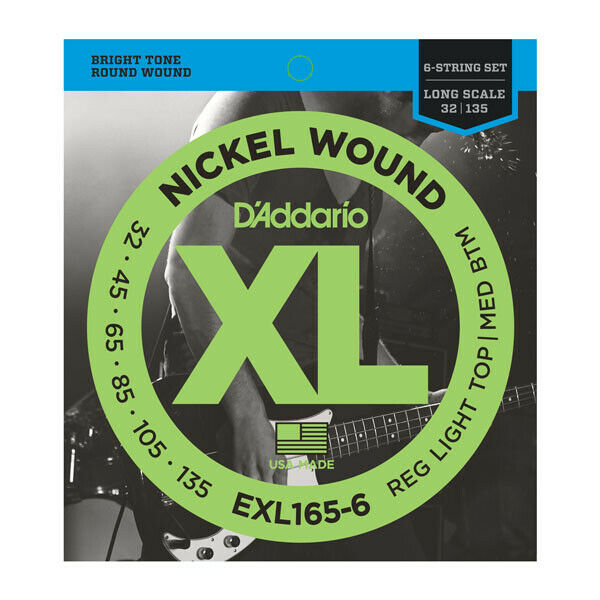 D'Addario EXL165-6 Nickel Wound 32-135 Long Scale 6 String Bass Guitar Strings