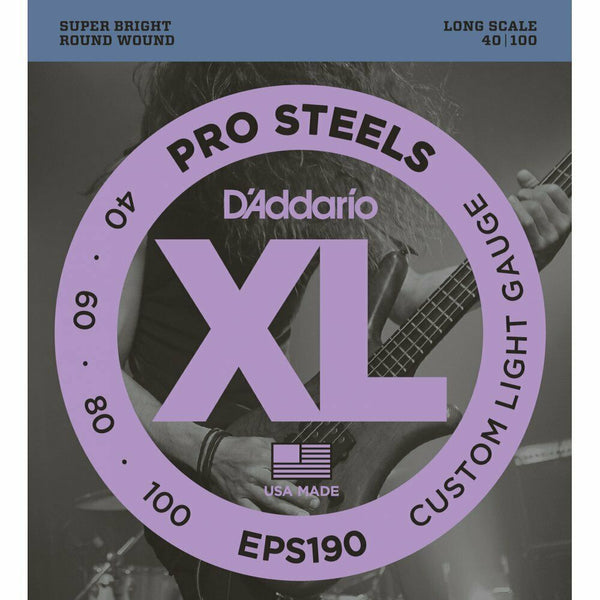 2 X D'Addario EPS190 4-String ProSteel 40-100 Long Scale C/Light Bass Strings