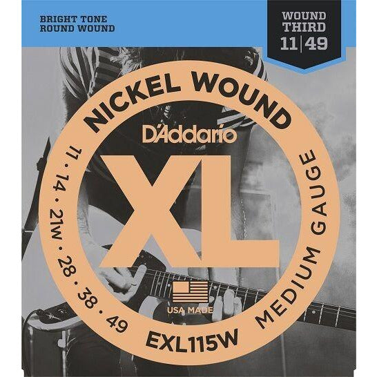3 x D'Addario EXL115W.Nickel Blues-Jazz Rock Strings, Wound 3rd, 11-49 Gauge