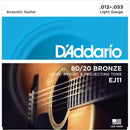 3 x D'Addario EJ11 Acoustic 80/20 Bronze Guitar Strings, Light.3 Separate Packs