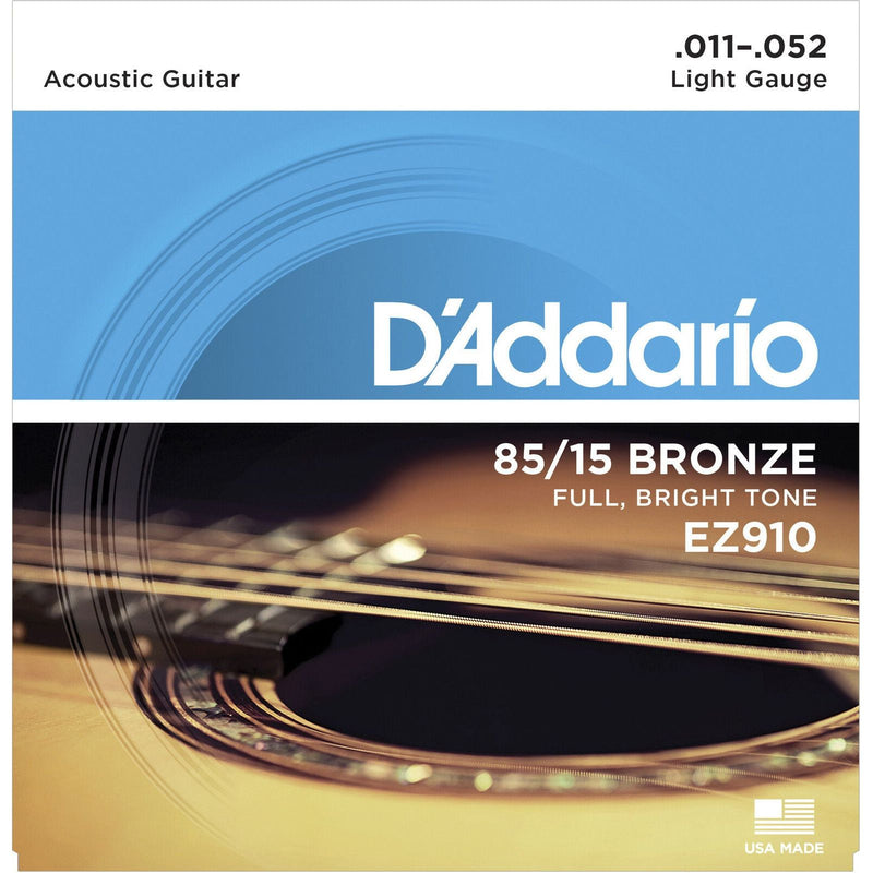 D'Addario EZ910 Acoustic Guitar Strings, Bronze, 11-52 Gauge. Bright, Full Sound