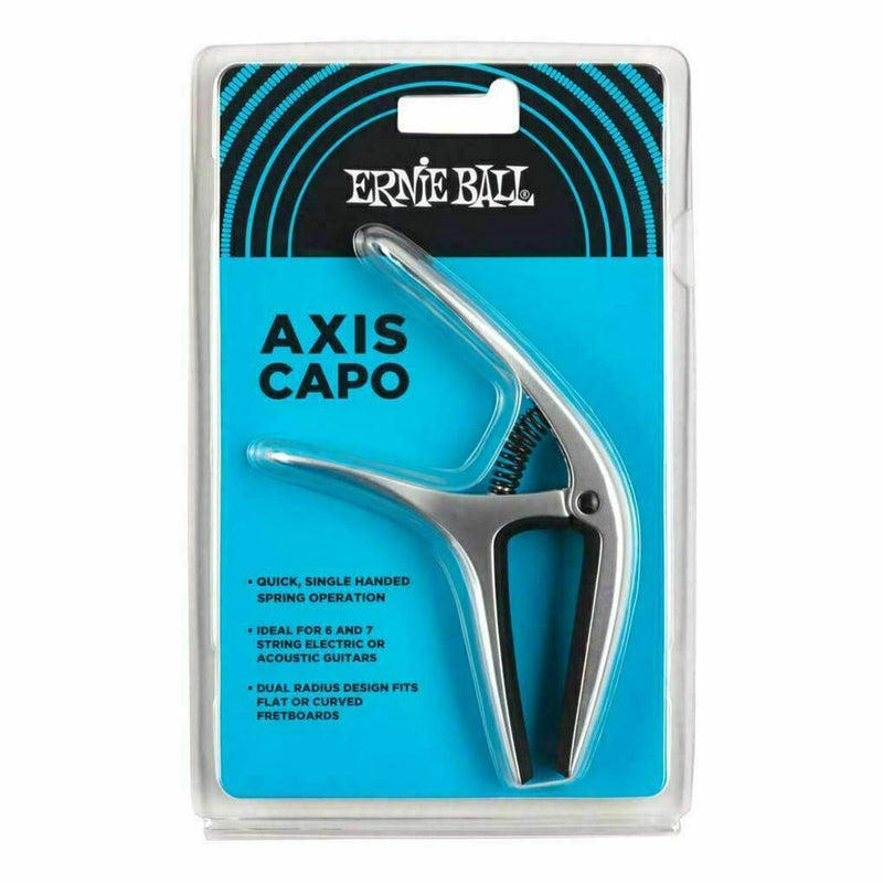 Ernie Ball 'AXIS' Electric or Acoustic Guitar Capo. Silver Finish. p/n P09601