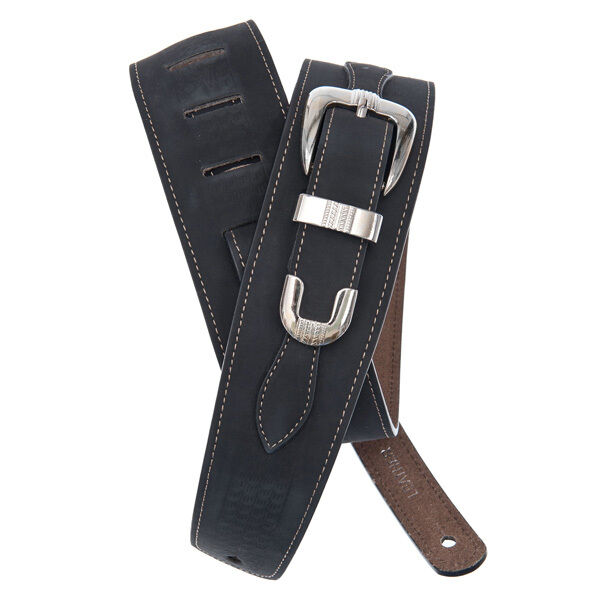 D'Addario Belt Buckle Leather Guitar Strap, Black.P/No:25LBB00