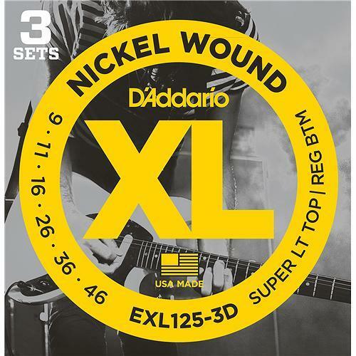 2 X D'Addario EXL125-3D Nickel Wound Electric Guitar Strings 9-46 (3 Set Pack)