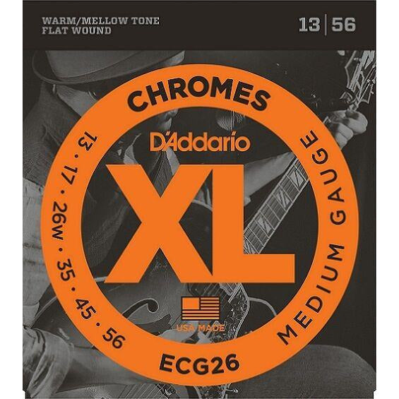 2 x Packs D'Addario ECG26 Flat Wound Chromes,  Medium Electric Strings 13-56